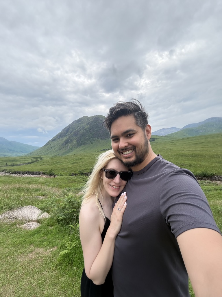 Katharine and Brandon in the Highlands, the ring visible